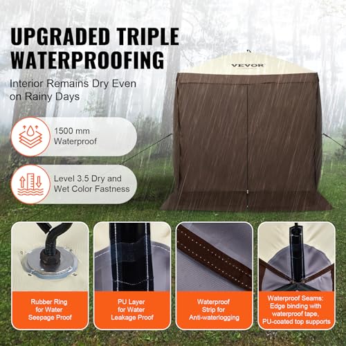 VEVOR Pop Up Gazebo Tent, Pop-Up Screen Tent 4 Sided Canopy Sun Shelter with 4 Removable Privacy Wind Cloths & Mesh Windows, 6x6FT Quick Set Screen Tent with Mosquito Netting, Brown - color: Brown, size: 6x6ft