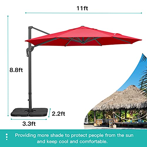 Sunnyglade 11Ft Cantilever Patio Umbrella Deluxe Offset Umbrella 360°Rotation & Integrated Tilting System Heavy Duty Patio Hanging Umbrella for Market Garden Deck Pool Backyard Patio (Red, 11 ft) - color: Red, size: 11 ft