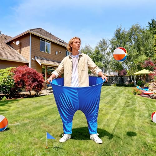 Granny Pants Yard Game Set, Oversized Pants with Bouncy Balls, Pumps & Flags, Giant Outdoor Tossing Games for Adults Family Birthday Backyard Party Team-Building Gatherings - color: Pink+Blue