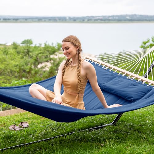 SUNCREAT 2 Person Free Standing Hammock with 15 ft Stand, 475 lbs Capacity, Backyard Hammock with Stand, Navy - color: Navy, size: 15 ft Stand
