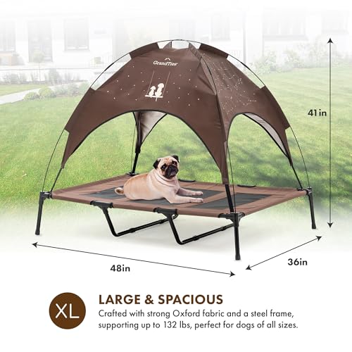 GrandTies Cooling Elevated Dog Bed with Canopy – XL Portable Pet Cot for Outdoor & Indoor Use – Waterproof Removable Shade, Breathable Mesh, Slip-Resistant Feet, Easy Assembly – Coca Mocha - color: Coca Mocha