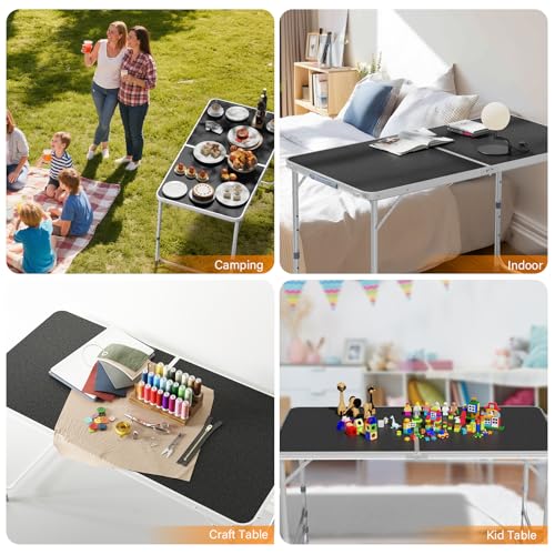VINGLI 4FT White Folding Table with Carrying Handle Height Adjustable Lightweight Fold Up Portable for Indoor Outdoor Picnic,Camping,Hiking,Fishing,BBQ … - color: Black, size: 4ft