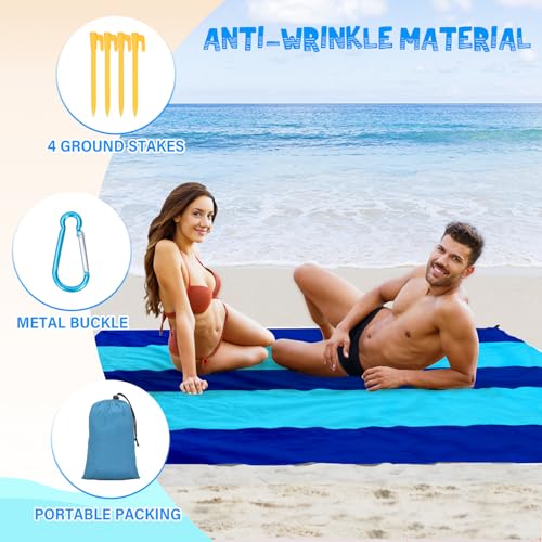 Beach Blanket 78''×81'' - Waterproof Sandproof Sand Free Oversized Mat for 1-5 Adults, Lightweight Durable Compact for Beach Travel Camping Hiking Picnic - color: Blue2, size: 78"x81"