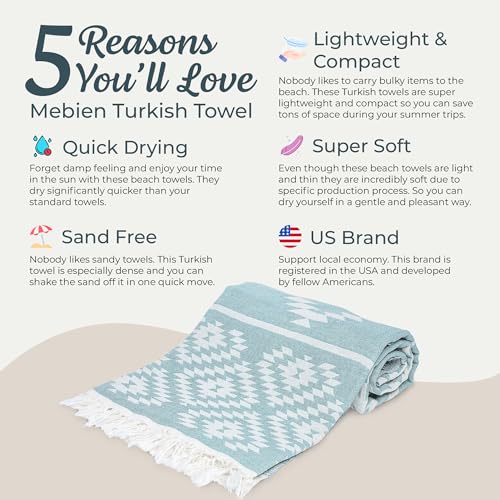 Turkish Beach Towel (35”x67”) – 100% Cotton, Quick Dry, Lightweight, Oversized Beach Towel for Pool & Travel - Pastel Teal Color - color: Vintage Teal