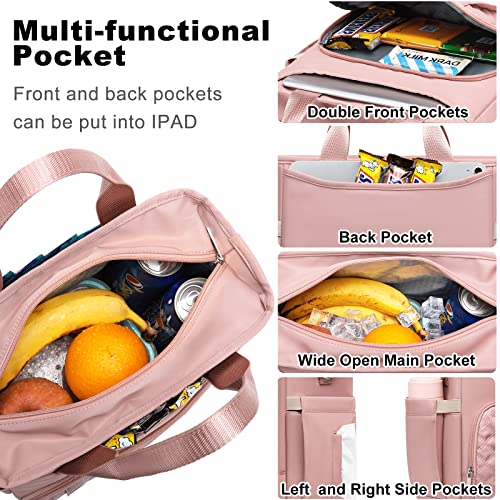 AIJIEKE Extra Large Lunch Bag for Women & Men, Insulated Leakproof Lunch Box for Work, Reusable Adult Lunch Tote with Shoulder Strap, Multi-Pocket Cooler Bag for Office, Picnic, Beach, Pink - color: Pink