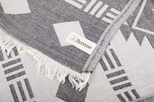 Bersuse 100% Cotton Belize XL Throw Blanket Turkish Towel Beach Blanket - Beach Camping Essentials - 75x90 Inches, Black - color: Black2