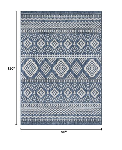 Beverly Rug Waikiki Boho Indoor Outdoor Rug 8x10, Washable Outside Carpet for Patio, Deck, Porch, Bohemian Area Rug, Farmhouse Rugs, Aztec Tribal Rug, Azure and White - color: Boho - Azure / White, size: 8' x 10' (Rectangular)