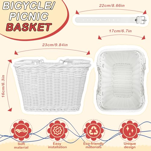 Wicker Picnic Basket for Kids, Small Woven Rattan Basket with Handles White Garden Harvest Hamper Basket Empty for Storage Toy Flower Wedding - color: White
