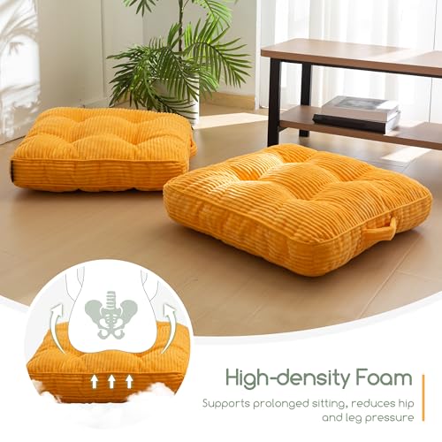 HIGOGOGO Floor Pillow Cushion for Adults, Meditation Cushion Pillow, Large Square Floor Sitting, Tufted Corduroy Cover, for Tatami Living Room or Yoga, 22x22 Inch, Orange - color: Square Orange, size: 4" Thick(Pack of 1)