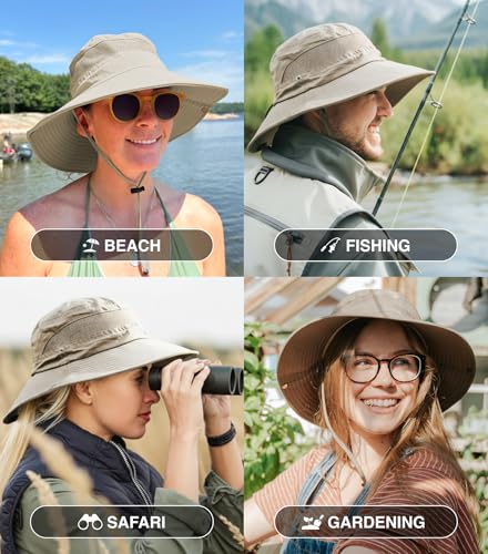 GearTOP Safari Hat for Men Sun Hats for Women UV Protection UPF 50+ Fishing, Gardening, Hiking Hat (22-23 1/2") - color: Light Grey & Beige Standard