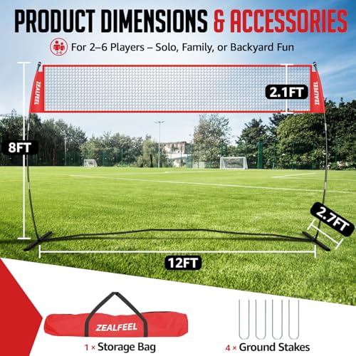 ZEALFEEL Volleyball Net, 12FT Training Set with 3-Level Adjustable Height (8'/7.4'/6.6'), Freestanding Portable Practice Net for Backyard, Serving & Spiking Drills, with Carry Bag for Outdoor & Indoor - style: 12FT Volleyball Net 3-Height Adjustable