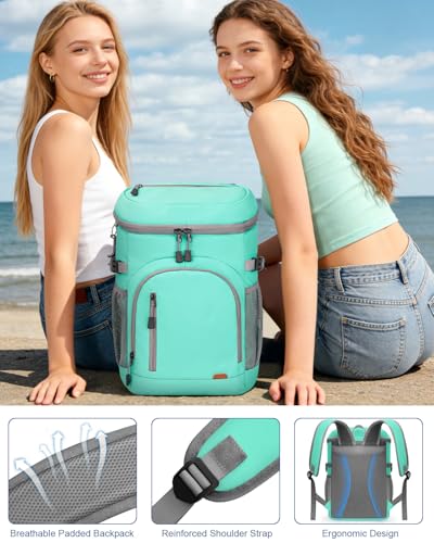 Pritent Cooler Backpack Insulated Waterproof,30/45 Cans Backpack Coolers Leakproof Lunch Backpack for Men Women Portable Soft Cooler Bag for Beach Camping Trave Picnic - color: leather blue, size: 30 Cans