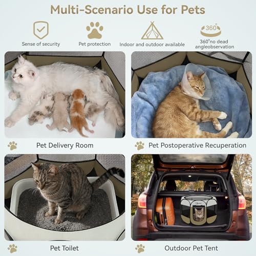 Siedihit Dog Cat Playpen, Small Puppy Pet Playpen, Dog Crate Tent Cage Indoor/Outdoor, Portable Pop Up Dogs Kennel Playpen with Carrying Case for Dogs/Cats/Rabbits(Khaki, Small) - color: Khaki