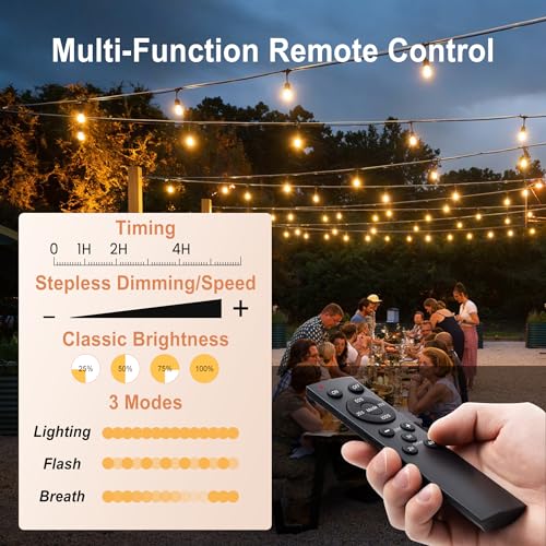 SUFEIMAS LED-Outdoor-String-Lights-Patio-Light-Outside 100FT Waterproof String Light with Remote Dimmer Outdoor Lighting with 68 Plastic Bulbs Hanging Lights for Porch Garden Backyard,1.5 FT Spacing - color: Black, size: 100ft Remote 1.5ft Apart