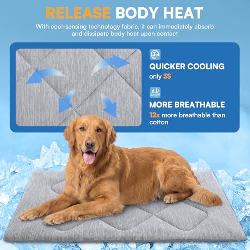 Queenmore Cooling Dog Mat for Dogs, Washable Dog Cooling Mat Indoor Outdoor, Non-Slip Portable Kennel Puppy Bed for Summer, Keep Your Pet Cool (Grey Diamond, Large(35" x 27")) - color: Grey Diamond, size: Large