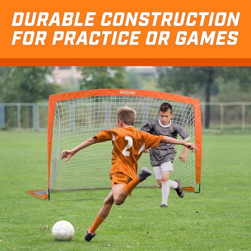 GoSports Portable Soccer Goals for Kids - 13 Color Options - Choose 4 x 3 ft or 6 x 4 ft - Team Tone Pop Up Nets for Backyard - color: Orange, style: 6 ft x 4 ft