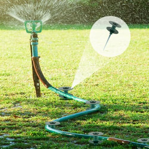 FONTOI 10 Inch Hose Guide Stakes, Durable Rust Free Zink Hose Guides for Garden, Heavy Duty Dark Green Spin Top, Garden Hose Guide Stakes Metal for Plant Protection Greenhouse, Patio Lawn, 2PCS - color: ‎Dark Green D