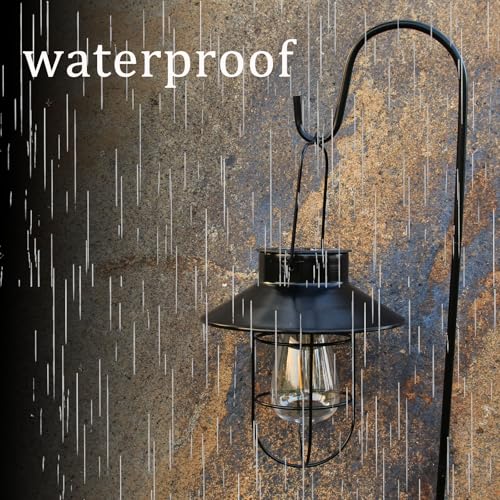 2 Pack Solar Lanterns ,Outdoor Waterproof Solar Lamp with Shepherd Hook, Metal Edison Bulb Lights Gifts for Gifts for Women/Mom Garden Outdoor Pathway Decor (Black)