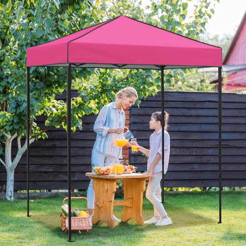 EAGLE PEAK 6x4 Instant Pop Up Canopy Tent, Straight Leg Sun Shelter, Portable Canopy with Carry Bag for Camping, Beach & Sports, Pink - color: Pink, size: No Wall