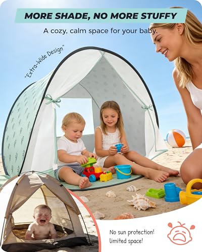 Baby Beach Tent, 2026 Upgrade Pop Up UPF 50+ UV Protection Sun Shelter Canopy with Mosquito Net Portable Outdoor Shade Summer Essentials for Babies & Toddlers - style: Green Leaves