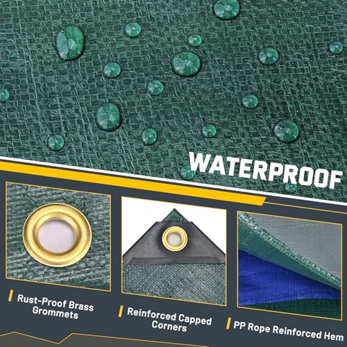 Kesfitt 16 Mil Heavy Duty Waterproof Tarp with Metal Grommets, Dark Green & Blue Reversible Poly Tarp, 8x16 ft, for Outdoor Protection, Yard, Garden, Farm, Camping & Equipment Coverage - color: 16mil-green/Blue, size: 8x16 ft