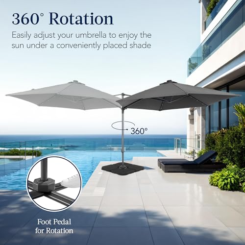 Best Choice Products 10ft Solar LED Offset Cantilever Hanging Market Patio Umbrella, Smooth 360° Rotation, 8 Sturdy Ribs, Easy Adjustment - Gray - color: Gray, size: Offset w/ 360° Rotation