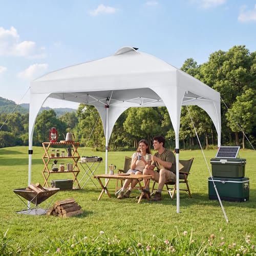 Yaheetech 10x10 Pop Up Canopy Tent with Vent, Easy Set Up Tent, Instant Sun Shelter Canopy with Wheeled Bag, 4 Sandbags, 12 Stakes & 4 Ropes, for Parties, Beach, Outdoor, White - color: White, size: 10x10