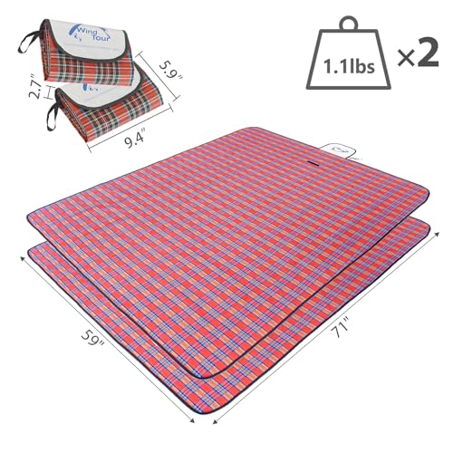 Wind Tour Waterproof Picnic Blanket with Carry Strap - Foldable Sandproof Outdoor Mat for Camping, Beach, Park - 59" x 71",Red (Two Mat Set) - color: 59" X 71",red (Two Mat Set)