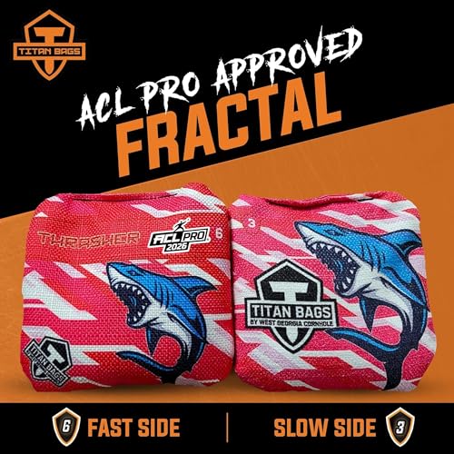 Titan Bags Thrasher Cornhole Bags - 6"x6" ACL PRO Approved Tournament-Grade, Durable Dual-Sided for Precision Shots, All-Weather Power Grip Pellets for Indoor & Outdoor Tossing - Set of 4 - color: Fractal Power Pink