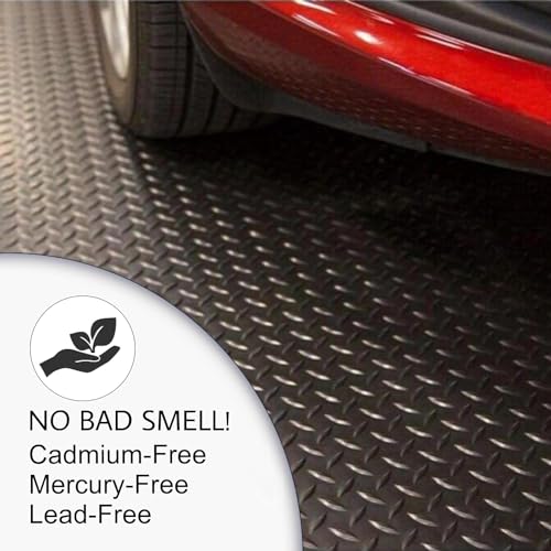 SEAL 4 x 10 Ft Premium Garage Floor Mat, Solid 2.8mm Thick Lay-Flat Gray Commercial Grade Heavy Duty Parking Mat for Garage Floor, Golf Cart, Water/Stain Resistant Runner (Embossed Diamond Plate) - size: 4 x 10 Feet