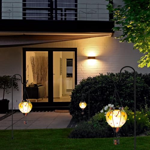 2 Pack Dragonfly Hot Air Balloon Solar Lantern Outdoor Waterproof, Glass Balloon Lanterns for Outside, Decorative Hanging Solar Lights Patio Garden Yard Gift for Women Moms - color: Dragonfly- 2Pack