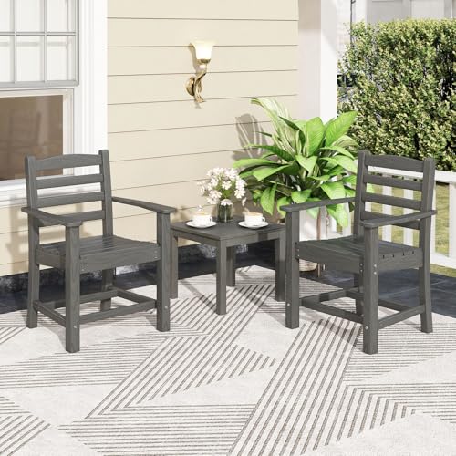 Tangkula Patio Dining Chairs Set of 4, HDPE All Weather Outdoor Chair w/Wide Armrests, Curved Seat, Wood Grain, Plastic Porch Chair for Backyard, Garden, Front Porch, Poolside (Gray, 4 Chairs) - color: Grey, size: 4 Chairs