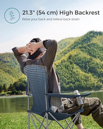 SONGMICS Set of 2 Folding Camping Chairs, Comfortable, Heavy Duty Structure, Max. Load Capacity 330 lb, Outdoor Chair with Cup Holder, for Camping, Garden, Fishing, Terrace, Twilight Blue UGCB008Q02 - color: Blue, style: 2PC (21.3"D x 33.9"W x 38.2"H)