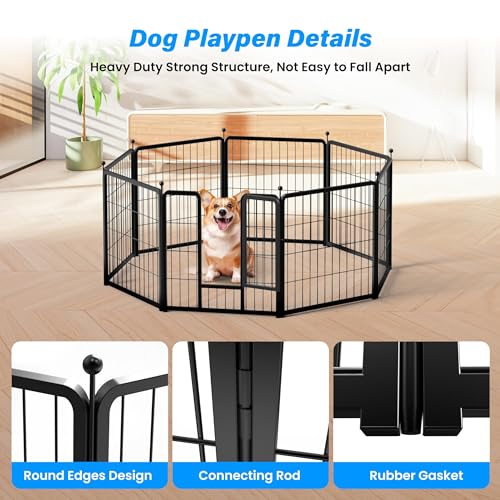 Simple Deluxe Dog Playpen Outdoor, Portable Dog Playpen for Yard, Travel, Camping, 24 Inch 8 Panels Heavy Duty Dog Pen for Puppies/Small Dogs, Black - color: Black, size: 24 Inch Height, style: Metal