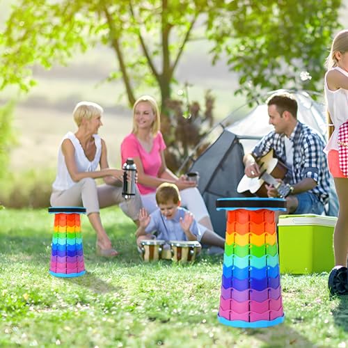 Doseno Upgraded Foldable Stool Thickened, Portable Collapsible Stool Retractable Stool for Fishing, Hiking Tours, BBQ, Parties, Outdoor Activities (Rainbow)