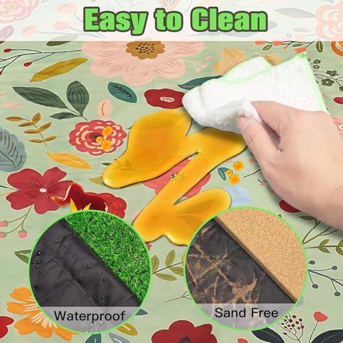 Picnic Blankets Waterproof Extra Large, 80"x 80" Outdoor Beach Blanket Sandproof Oversized Foldable Lightweight Portable 3-Layer Camping Mat for Parks,Hiking,Travel,Music Festival(Boho Flower) - color: Green Boho Flower, size: 6'8" x 6'8" (Square)