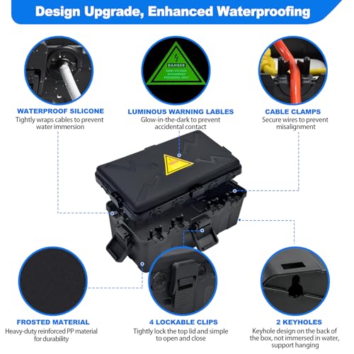 Hrensaw Medium Outdoor Electrical Box(10.6x5.5x4.5inch),Weatherproof Connection Box w/6 Cable Entry,IP54 Waterproof Extension Cord Cover Protect Power Strip,Timer,Plug,Holiday Lights,Black - color: Black, size: Medium