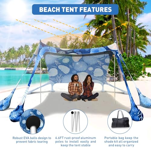 Beach Tent Sun Shelter 10x10ft Beach Canopy Easy Pop Up Sun Shade Portable UPF50+ with 8 Sandbags-2 Sand Shovel-4 Aluminum Poles-Ground Pegs for Outdoor Family Camping Fishing Backyard Picnic - color: Navy Jellyfish, size: 10x10 FT 4 Pole