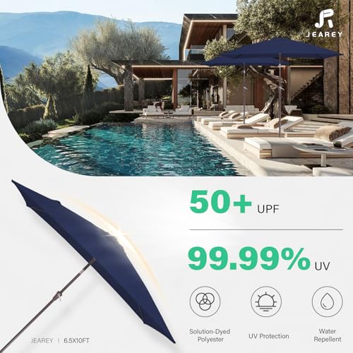 JEAREY 6.5x10 ft Rectangular Patio Umbrellas Rectangle Outdoor Umbrella with Push Button Tilt and Crank, Market Table Umbrella 6 Sturdy Ribs UV Protection for Poolside Garden Backyard Deck, Navy - color: Navy, size: 6.5x10ft
