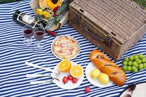 Picnic Basket for 2 Persons - Baskets with Cooler and Picnic Blanket, Classical Wicker Picnic Basket with Waterproof & Sand-Proof Beach Mat,Willow Hamper Service Set - size: 15.43" for 2 Persons with Cooler
