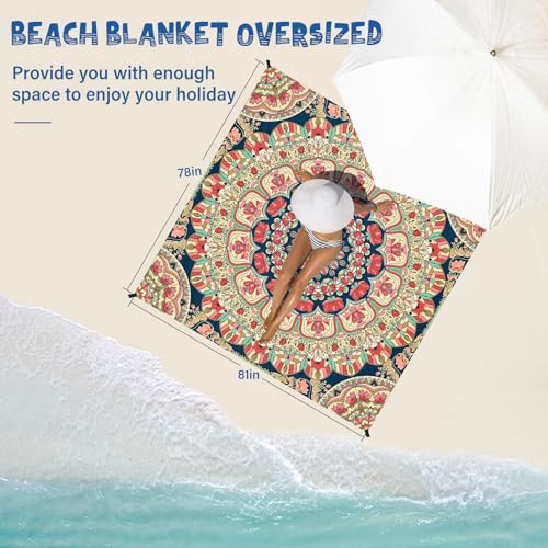 Beach Blanket Waterproof Sandproof 1-7 Adult Oversized 78 '' × 81 '' Lightweight Durable Compact Sand Free Extra Large Beach Mat for Travel Camping Hiking Picnic - color: Mandala2, size: 78“x81”