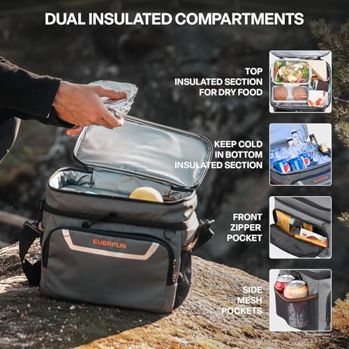 EVERFUN Small Compact Cooler Bag 24/48 Can Insulated Lunch Box Double Deck Soft Leak-Proof Waterproof Collapsible Ice Chest for Men Women Work Travel Car Trip Picnic Beach - color: Grey, size: Medium