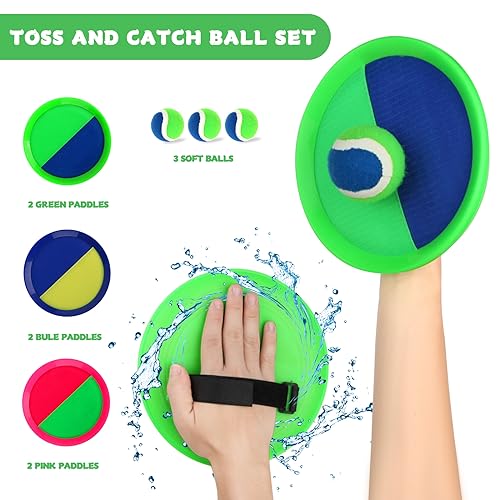 Toss and Catch Ball Game – Outdoor Catch Toy for Kids, 8inch Catch Ball Racket for Adult Backyard Beach Playground Play, 3-12 Years Boys Girls Birthday Gifts - color: Green Bule Pink
