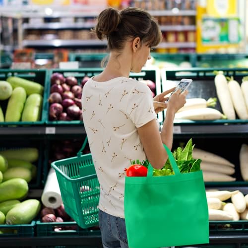 Reginary 100 PCS Reusable Totes Bags - Non Woven Grocery Handle Bags for Shop Events & Retail Store(Green) - color: Green