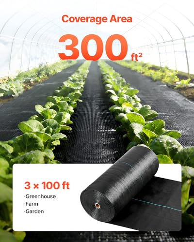 VEVOR Weed Barrier Fabric Heavy Duty, 3x100FT 5oz Landscape Fabric, Woven Weed Blocker Fabrics, Garden Fabrics Weeds Barrier, Weeds Control Ground Cover, Geotextile Webbing, Gardening Mat, Black - size: 3FT*100FT-5oz