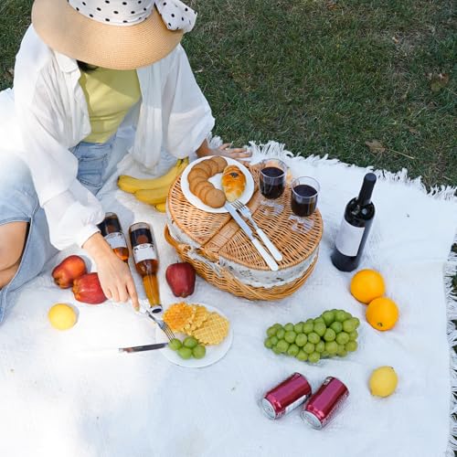 15" Wicker Picnic Baskets with Removable Liner, Empty Picnic Basket with Lid, Picnic Hamper with Folding Woven Handles for Picnic, Camping, Outdoor, Halloween, Thanks Giving - WhiteKapok - color: White Kapok