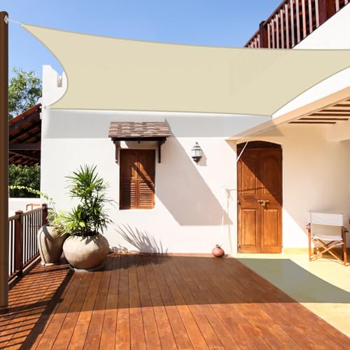 Coarbor 8'x8' Sun Shade Sail Outdoor Canopy Cover Rectangle Heavy Duty Shade Cloth for Backyard Yard Deck Patio Garden Outdoor, Beige - color: Beige, size: 8'x8'