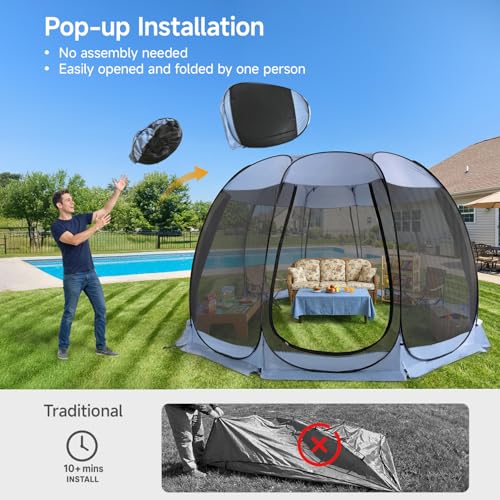 Alvantor 15'x15' Pop Up Screen House Tent, Instant Outdoor Gazebo with Mosquito Netting & UPF 50+ Sun Protection, Portable Canopy Shelter for Patio, Backyard, Camping (12-15 Person),Charcoal Gray - color: Charcoal Gray, size: 15'x15'