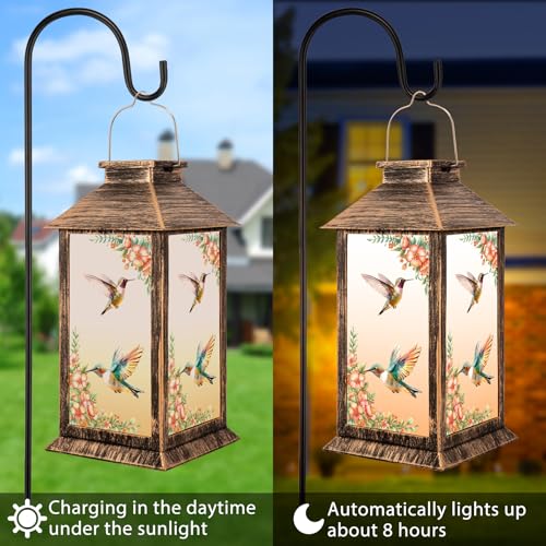 Mothers Day Gifts for Mom Grandma, Solar Lanterns Outdoor Waterproof, Birthday Hummingbird Gifts for Women, Hanging Decorative Solar Lantern for Garden Yard Lawn Patio
