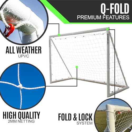 QUICKPLAY Q-Fold Soccer Goal | 30-Second Folding Design for Easy Setup | Portable & Weatherproof uPVC Soccer Goal for Backyard | Durable Post for Adults & Kids - style: 10 x 6'